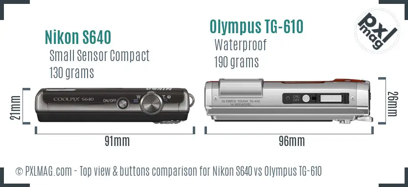 Nikon S640 vs Olympus TG-610 top view buttons comparison