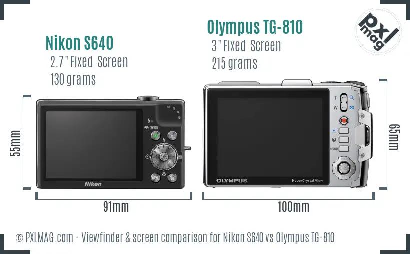 Nikon S640 vs Olympus TG-810 Screen and Viewfinder comparison