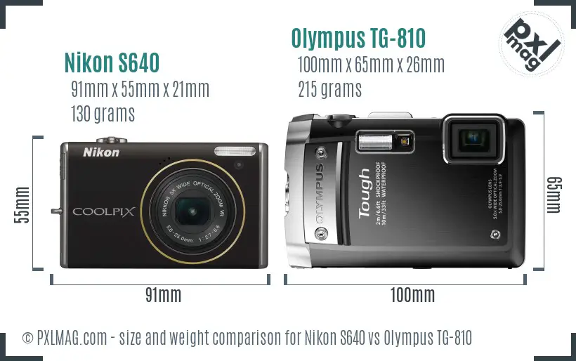 Nikon S640 vs Olympus TG-810 size comparison