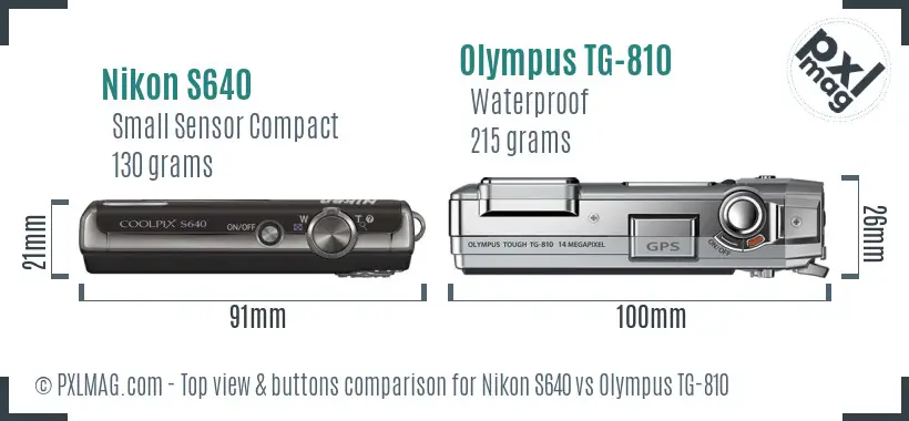 Nikon S640 vs Olympus TG-810 top view buttons comparison