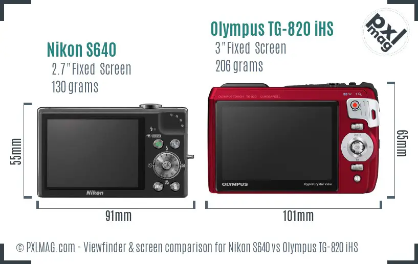 Nikon S640 vs Olympus TG-820 iHS Screen and Viewfinder comparison