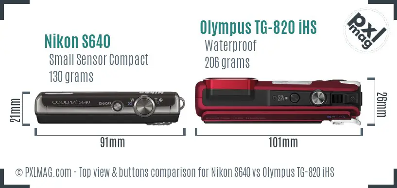 Nikon S640 vs Olympus TG-820 iHS top view buttons comparison