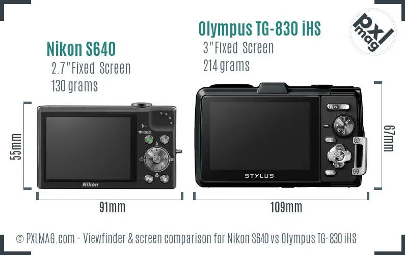 Nikon S640 vs Olympus TG-830 iHS Screen and Viewfinder comparison