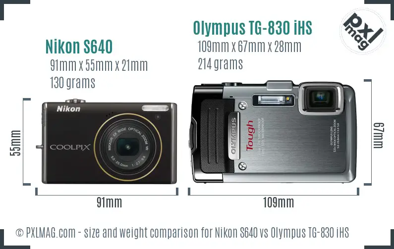 Nikon S640 vs Olympus TG-830 iHS size comparison