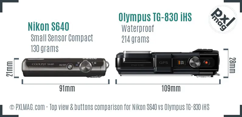 Nikon S640 vs Olympus TG-830 iHS top view buttons comparison