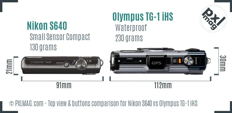 Nikon S640 vs Olympus TG-1 iHS top view buttons comparison Nikon S640 vs Olympus TG-1 iHS top view buttons comparison