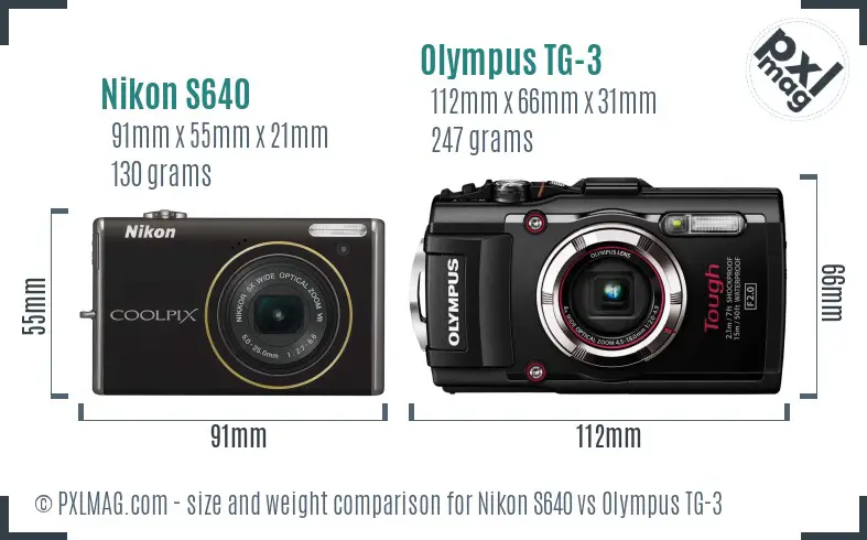 Nikon S640 vs Olympus TG-3 size comparison