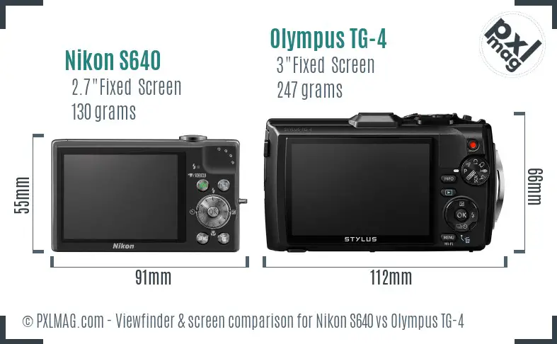 Nikon S640 vs Olympus TG-4 Screen and Viewfinder comparison