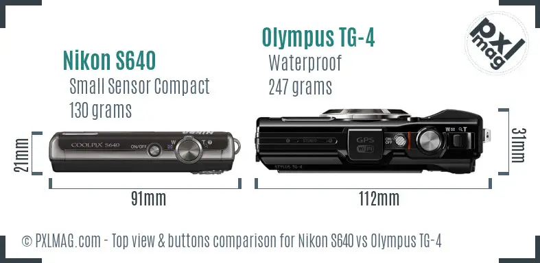 Nikon S640 vs Olympus TG-4 top view buttons comparison