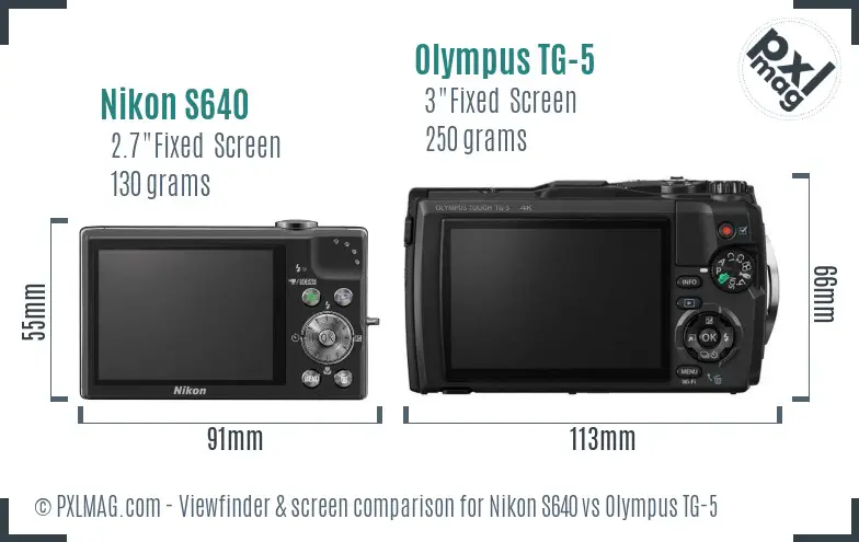 Nikon S640 vs Olympus TG-5 Screen and Viewfinder comparison
