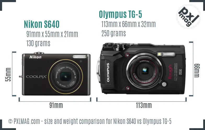 Nikon S640 vs Olympus TG-5 size comparison