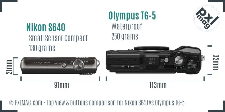 Nikon S640 vs Olympus TG-5 top view buttons comparison