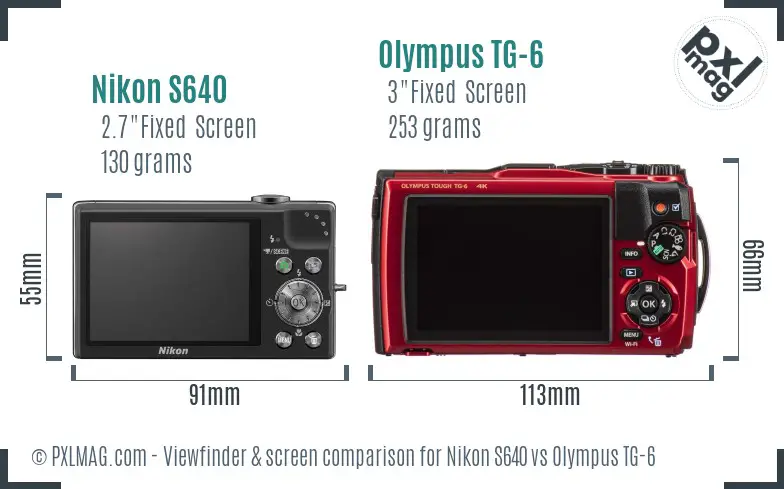 Nikon S640 vs Olympus TG-6 Screen and Viewfinder comparison