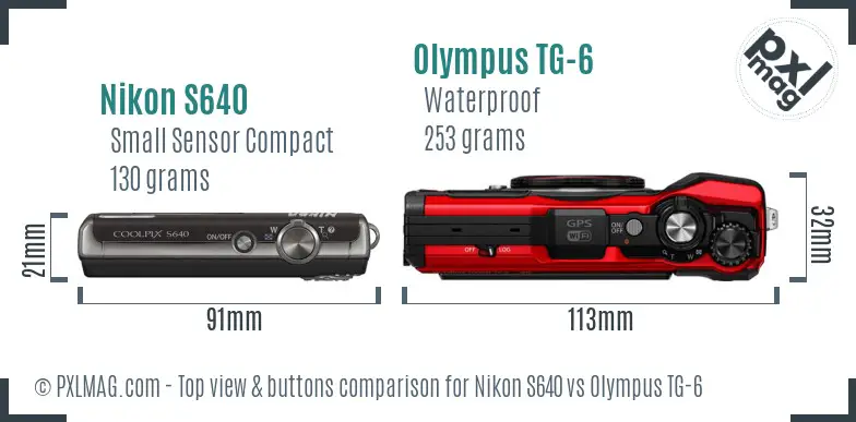 Nikon S640 vs Olympus TG-6 top view buttons comparison