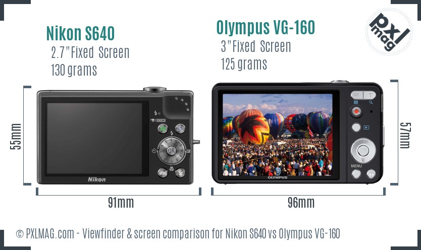 Nikon S640 vs Olympus VG-160 Screen and Viewfinder comparison