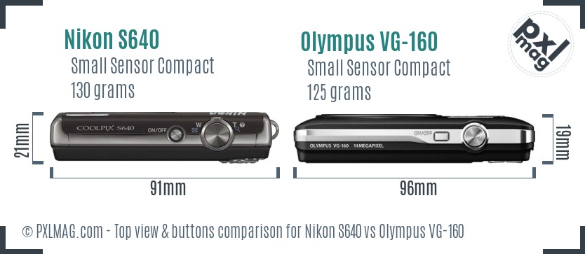 Nikon S640 vs Olympus VG-160 top view buttons comparison