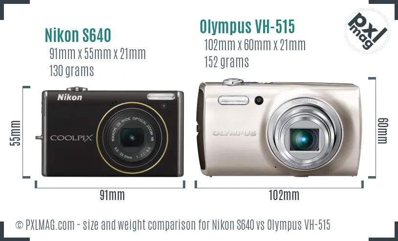Nikon S640 vs Olympus VH-515 size comparison