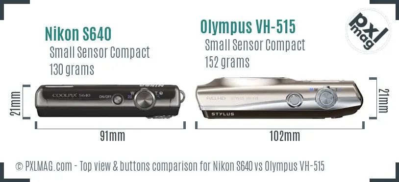 Nikon S640 vs Olympus VH-515 top view buttons comparison