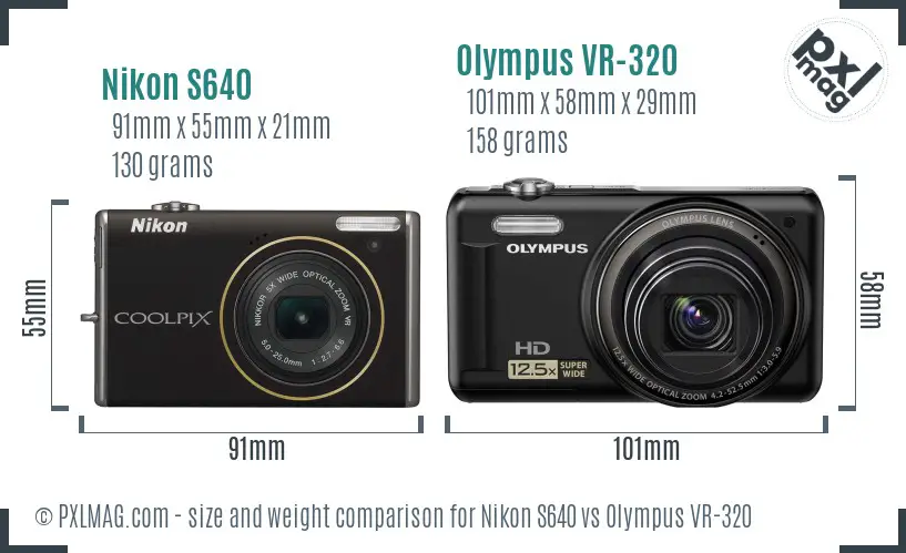 Nikon S640 vs Olympus VR-320 size comparison