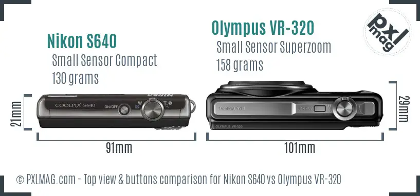 Nikon S640 vs Olympus VR-320 top view buttons comparison