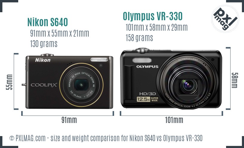Nikon S640 vs Olympus VR-330 size comparison Nikon S640 vs Olympus VR-330 size comparison