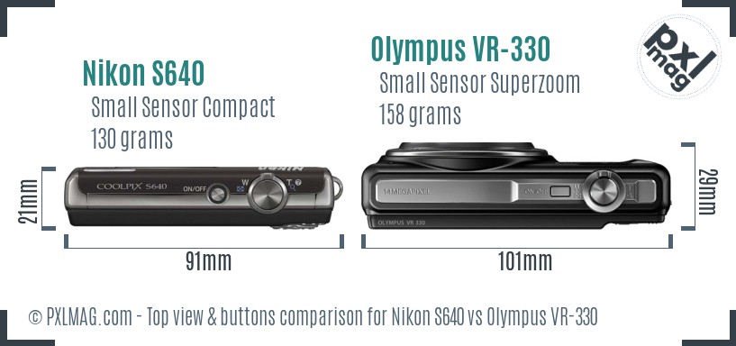 Nikon S640 vs Olympus VR-330 top view buttons comparison