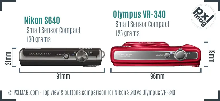 Nikon S640 vs Olympus VR-340 top view buttons comparison Nikon S640 vs Olympus VR-340 top view buttons comparison