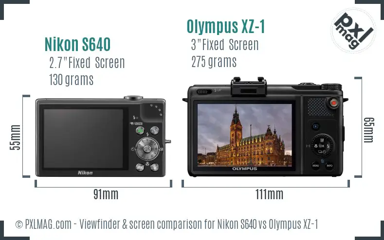 Nikon S640 vs Olympus XZ-1 Screen and Viewfinder comparison