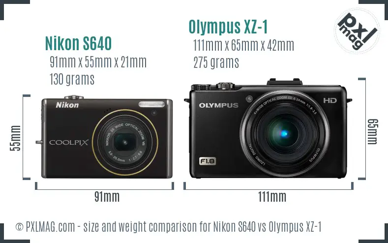 Nikon S640 vs Olympus XZ-1 size comparison