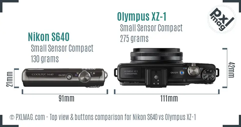 Nikon S640 vs Olympus XZ-1 top view buttons comparison