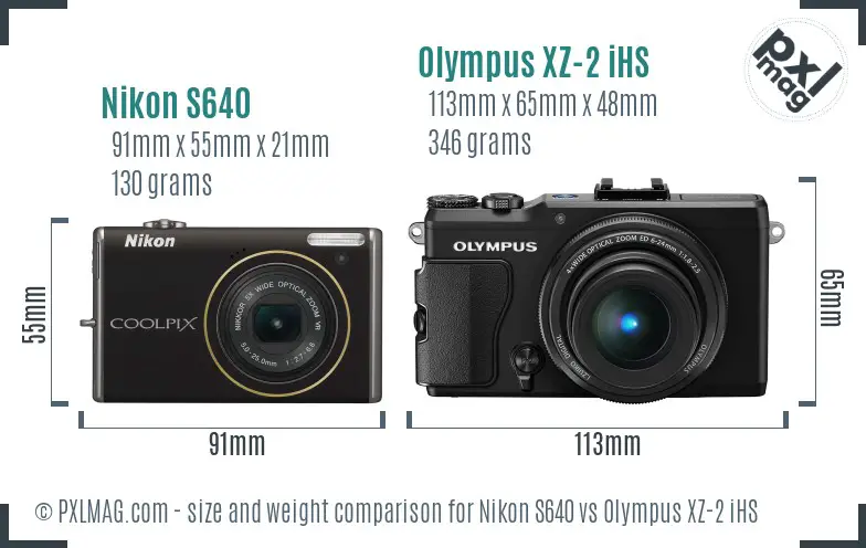 Nikon S640 vs Olympus XZ-2 iHS size comparison