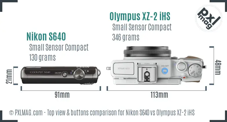 Nikon S640 vs Olympus XZ-2 iHS top view buttons comparison