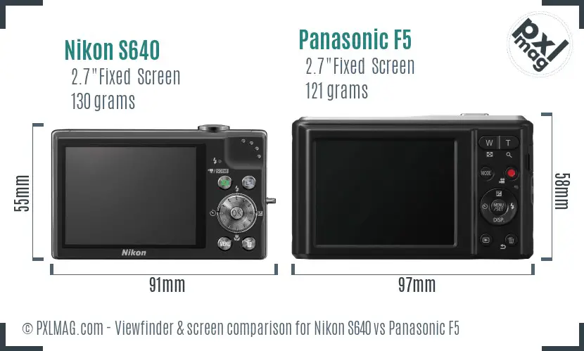Nikon S640 vs Panasonic F5 Screen and Viewfinder comparison