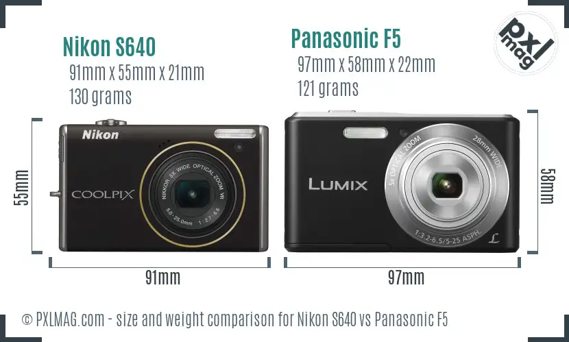 Nikon S640 vs Panasonic F5 size comparison