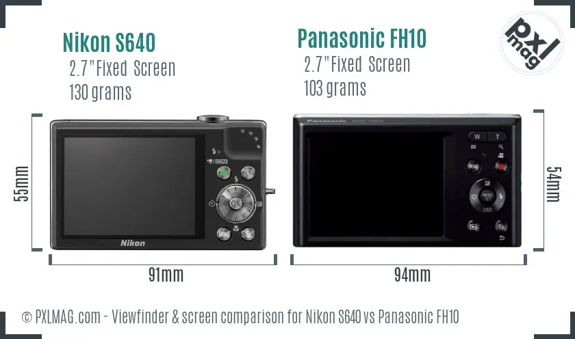 Nikon S640 vs Panasonic FH10 Screen and Viewfinder comparison