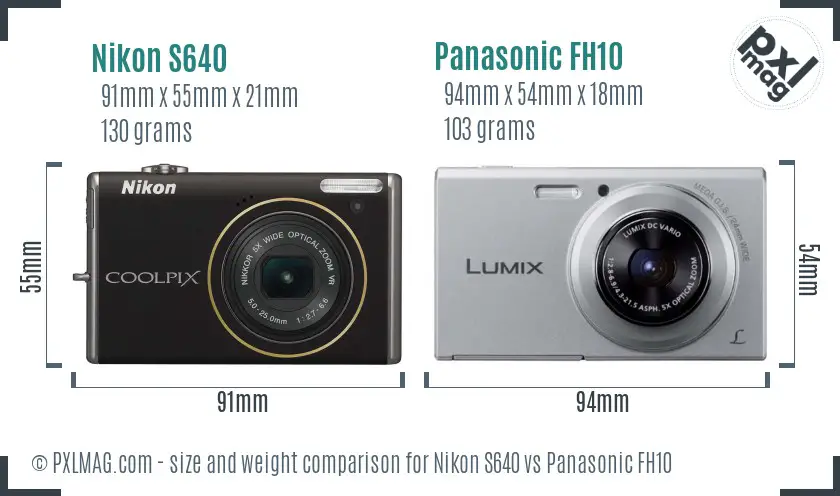 Nikon S640 vs Panasonic FH10 size comparison