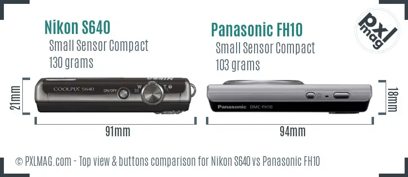 Nikon S640 vs Panasonic FH10 top view buttons comparison