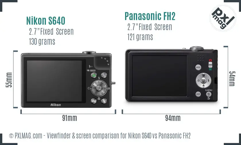 Nikon S640 vs Panasonic FH2 Screen and Viewfinder comparison