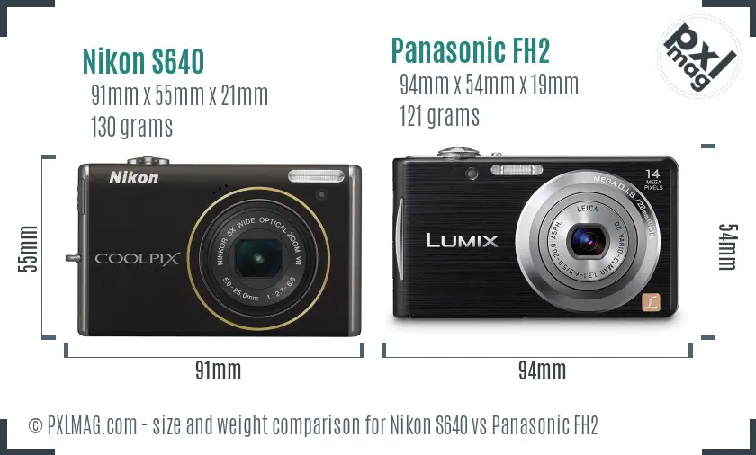 Nikon S640 vs Panasonic FH2 size comparison