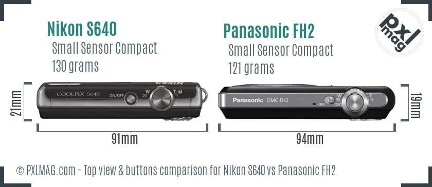 Nikon S640 vs Panasonic FH2 top view buttons comparison