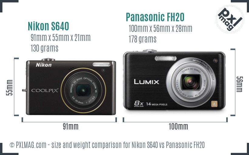 Nikon S640 vs Panasonic FH20 size comparison Nikon S640 vs Panasonic FH20 size comparison