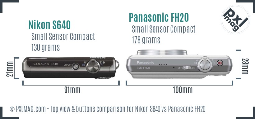 Nikon S640 vs Panasonic FH20 top view buttons comparison