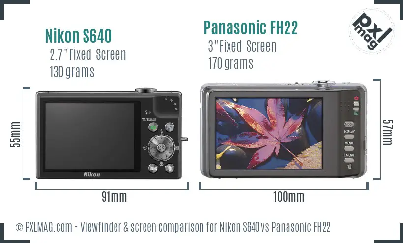 Nikon S640 vs Panasonic FH22 Screen and Viewfinder comparison