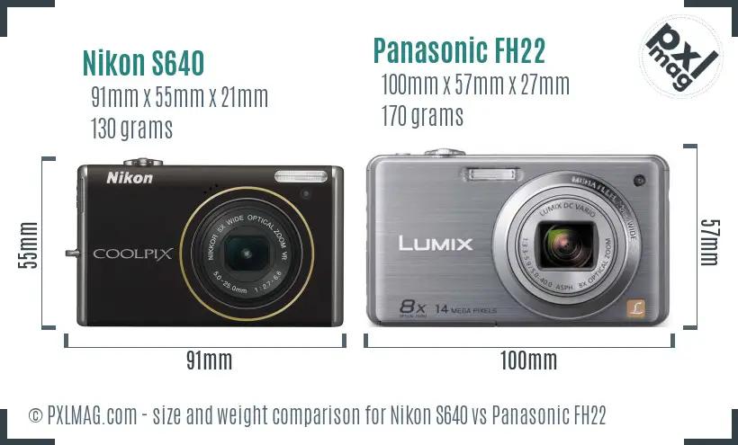 Nikon S640 vs Panasonic FH22 size comparison