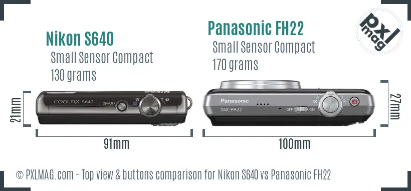 Nikon S640 vs Panasonic FH22 top view buttons comparison