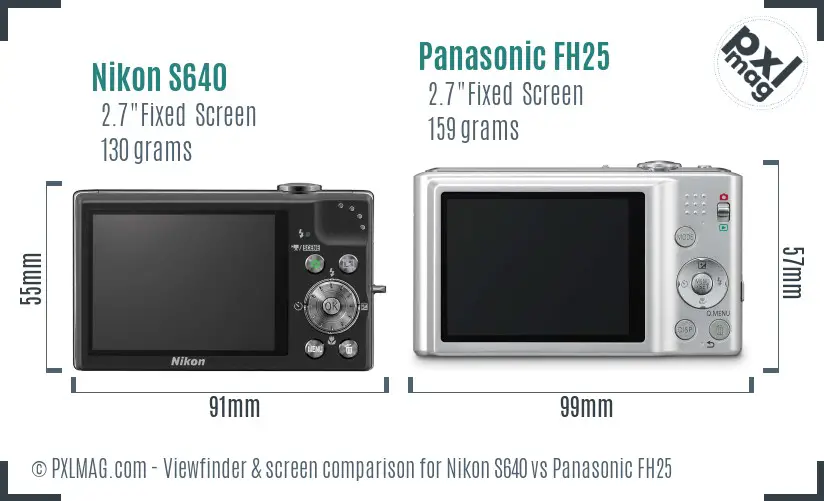 Nikon S640 vs Panasonic FH25 Screen and Viewfinder comparison