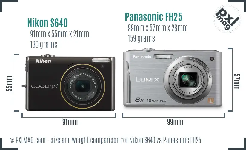 Nikon S640 vs Panasonic FH25 size comparison