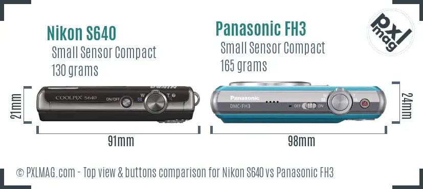 Nikon S640 vs Panasonic FH3 top view buttons comparison Nikon S640 vs Panasonic FH3 top view buttons comparison