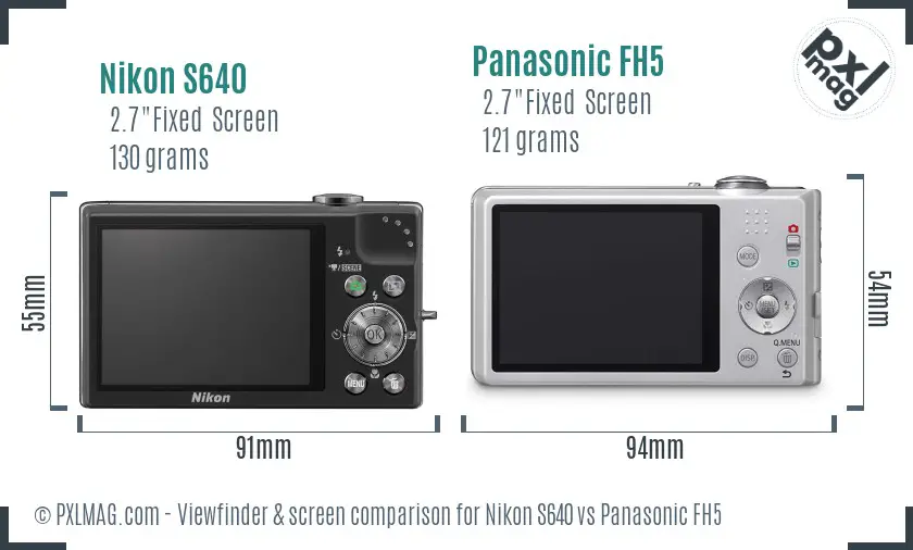 Nikon S640 vs Panasonic FH5 Screen and Viewfinder comparison