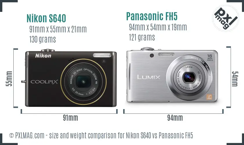 Nikon S640 vs Panasonic FH5 size comparison